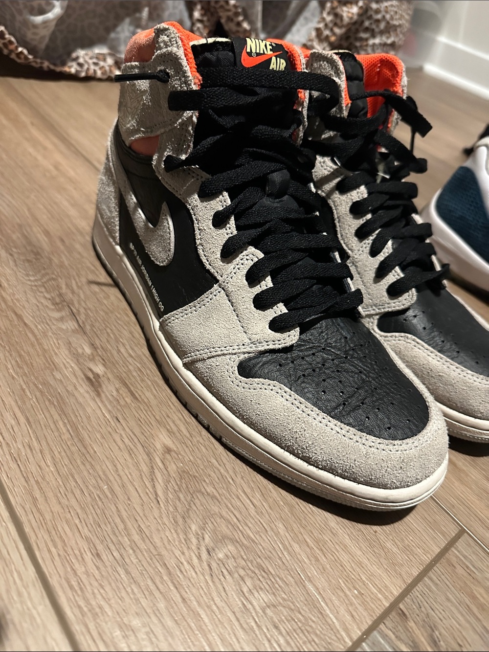 Jordan 1  High-Top Sneakers in Black, Gray & Orange